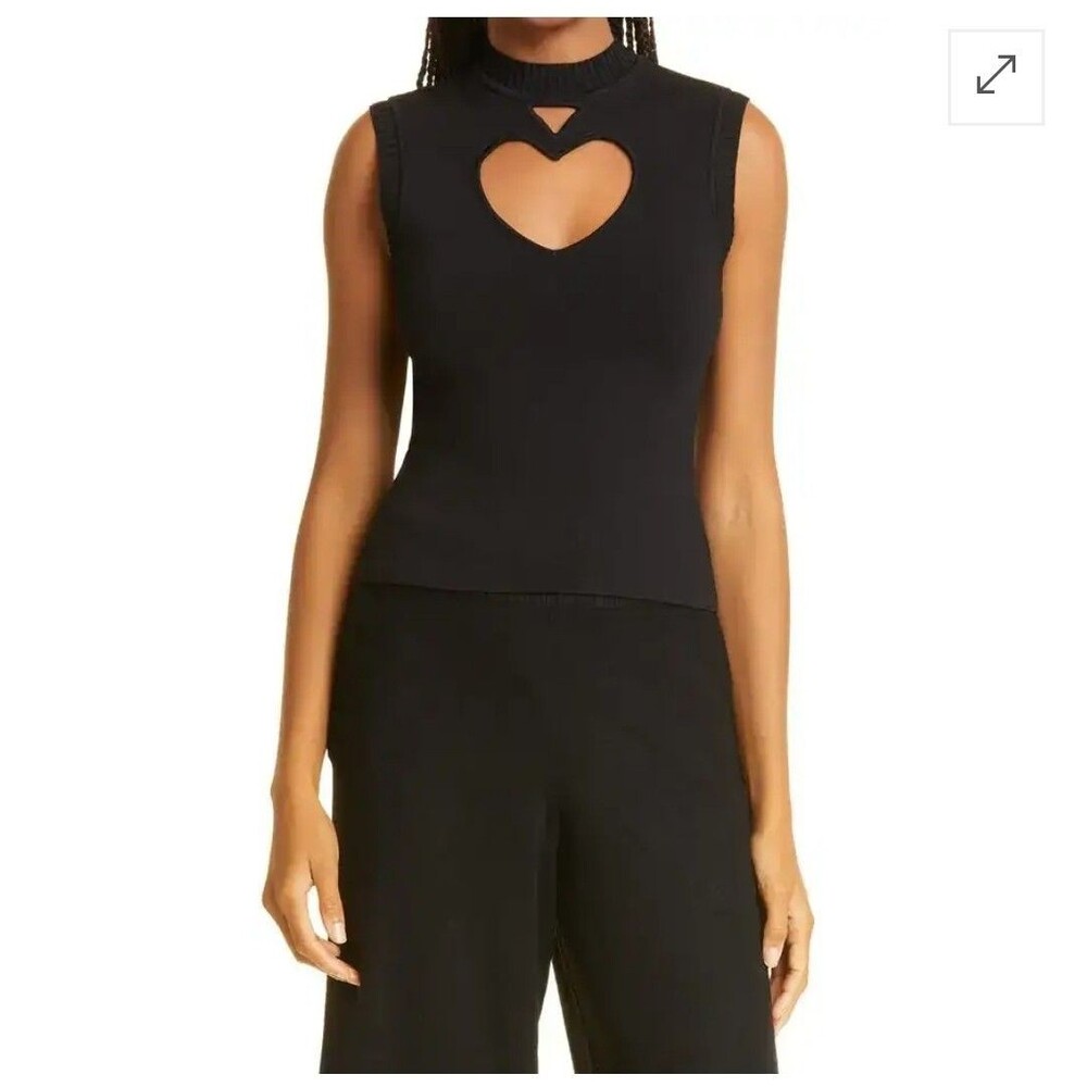 STAUD Knight Heart Cutout Sweater Vest Black NWT Women's